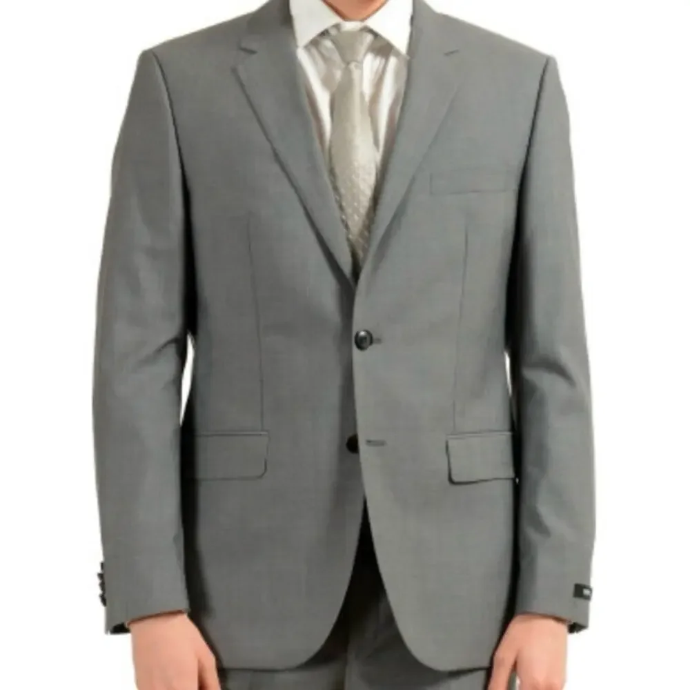 Boss Hugo Boss Grand Central Sport Coat 44L Gray Textured Wool Jacket Blazer
